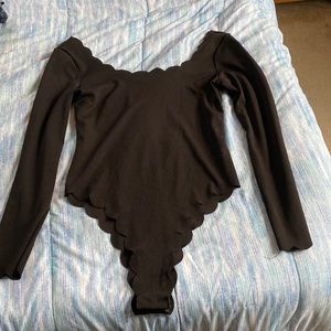 Black Scalloped Off the Shoulder Bodysuit